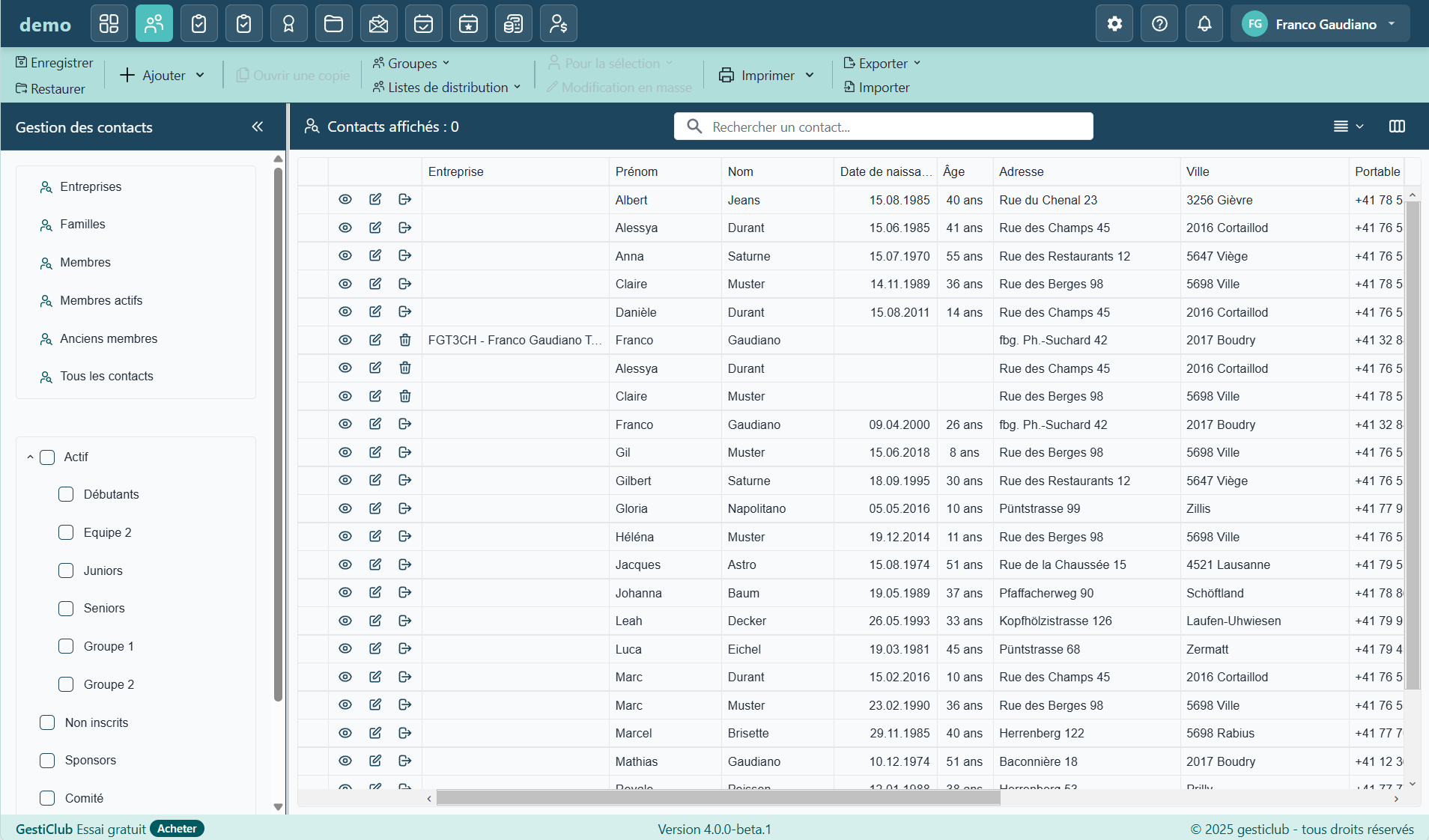 Module Contacts dans GestiClub V4